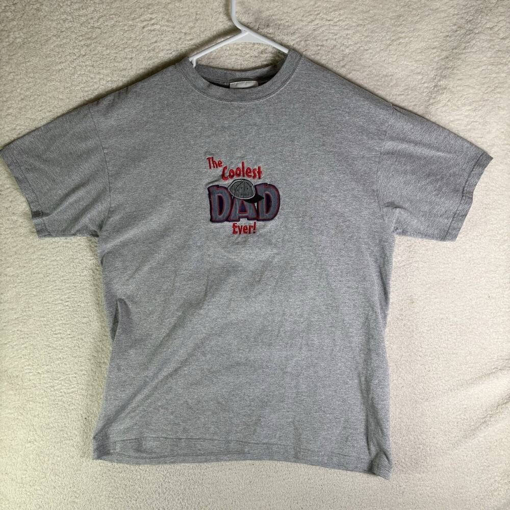 Vintage Coolest Dad Ever Shirt Mens Large Gray Embroidered Y2K Funny Fathers Day